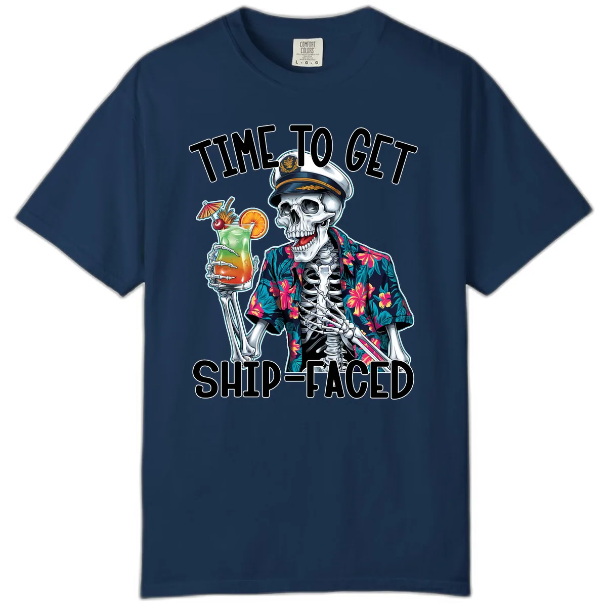 Time To Get Ship Faced Skeleton Comfort Color in Navy