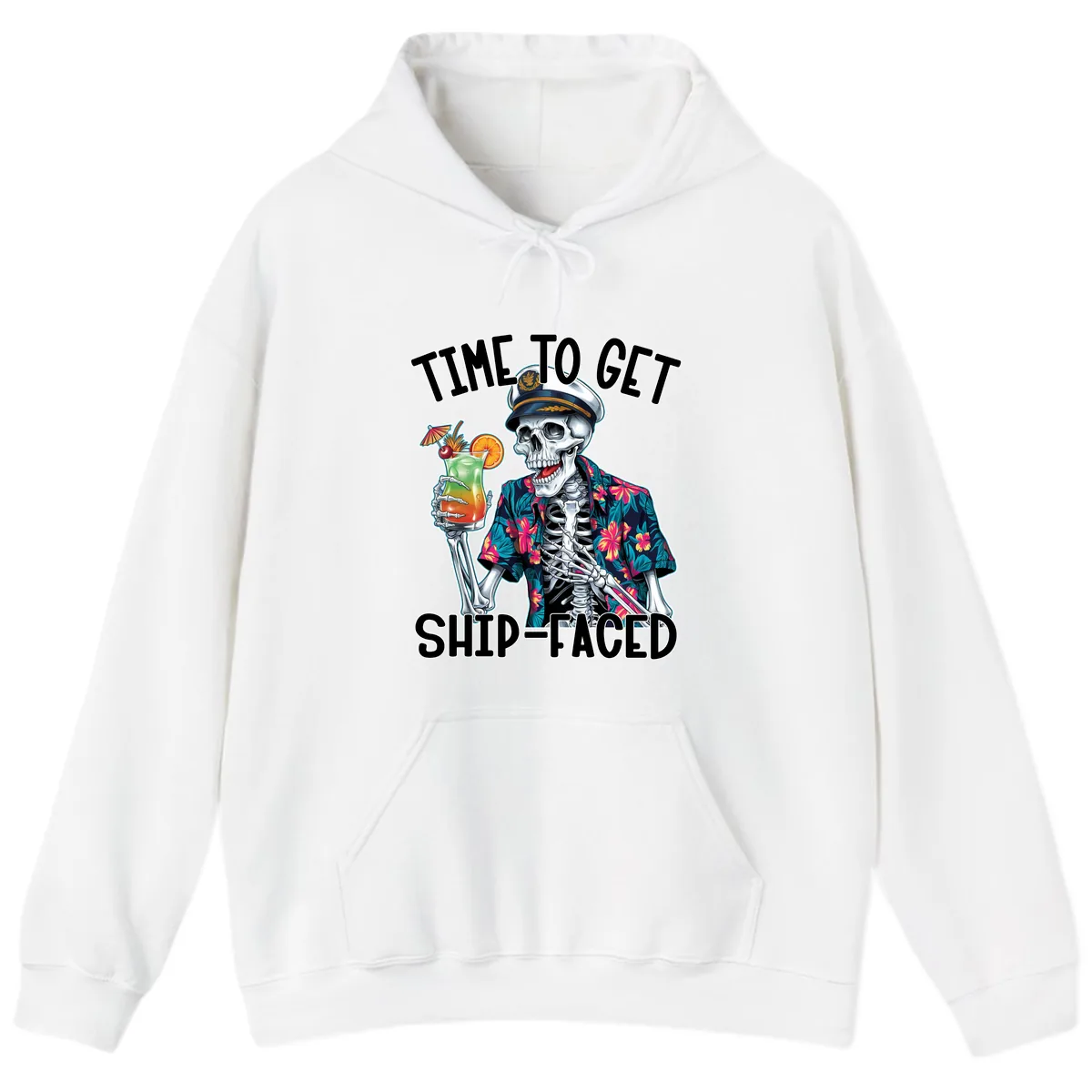 Time To Get Ship Faced Skeleton Hoodie in White