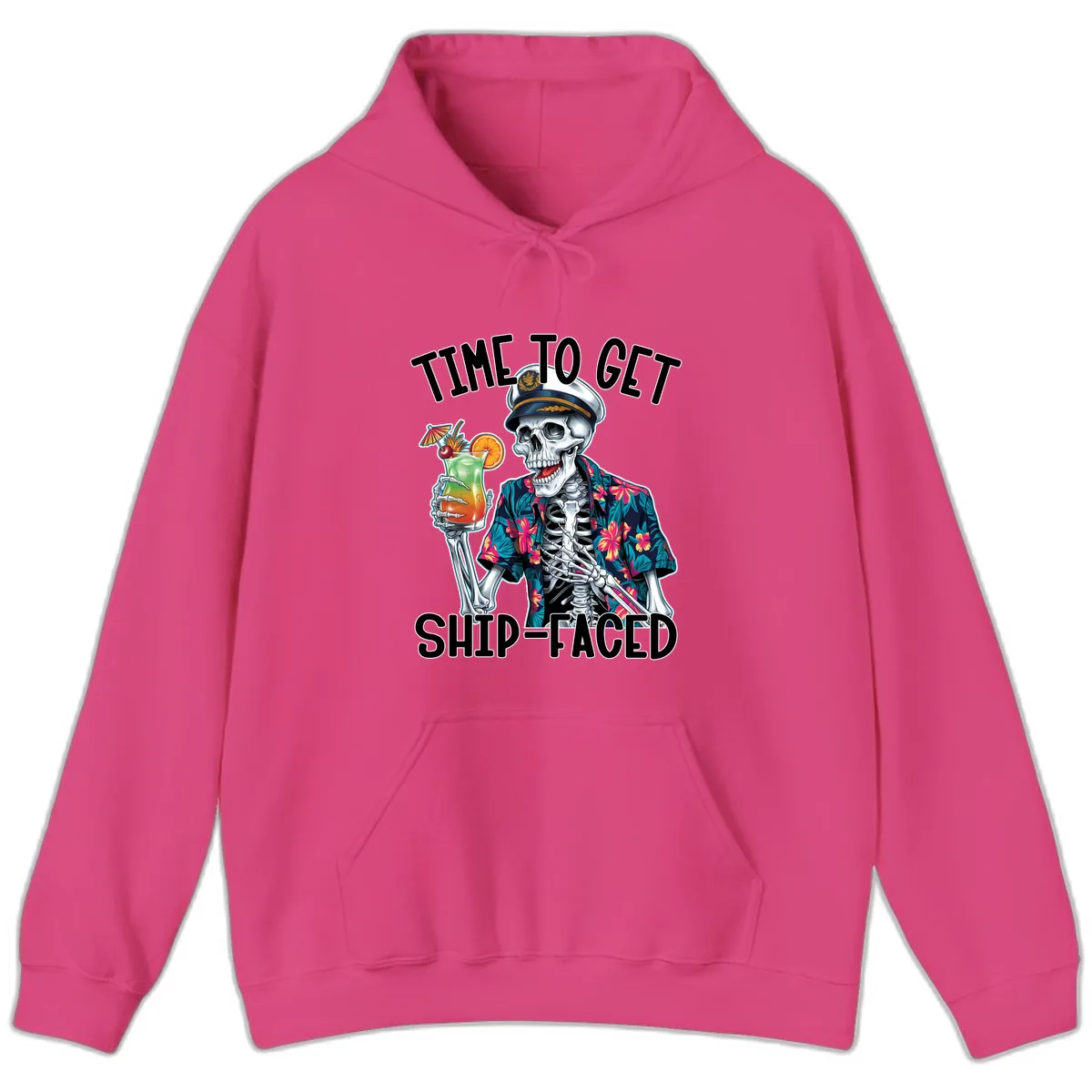 Time To Get Ship Faced Skeleton Hoodie in Heliconia