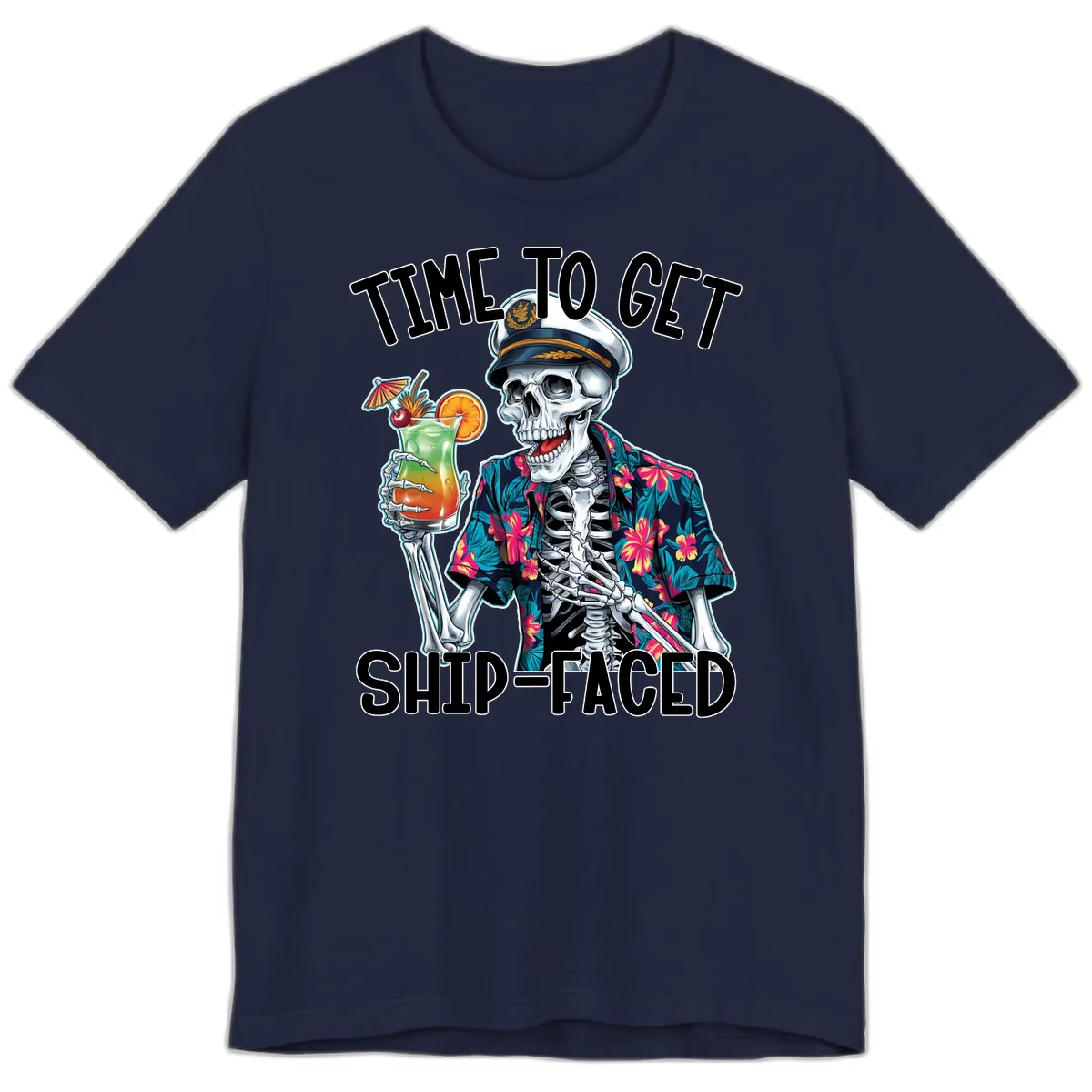 Time To Get Ship Faced Skeleton Premium T-Shirt in Navy