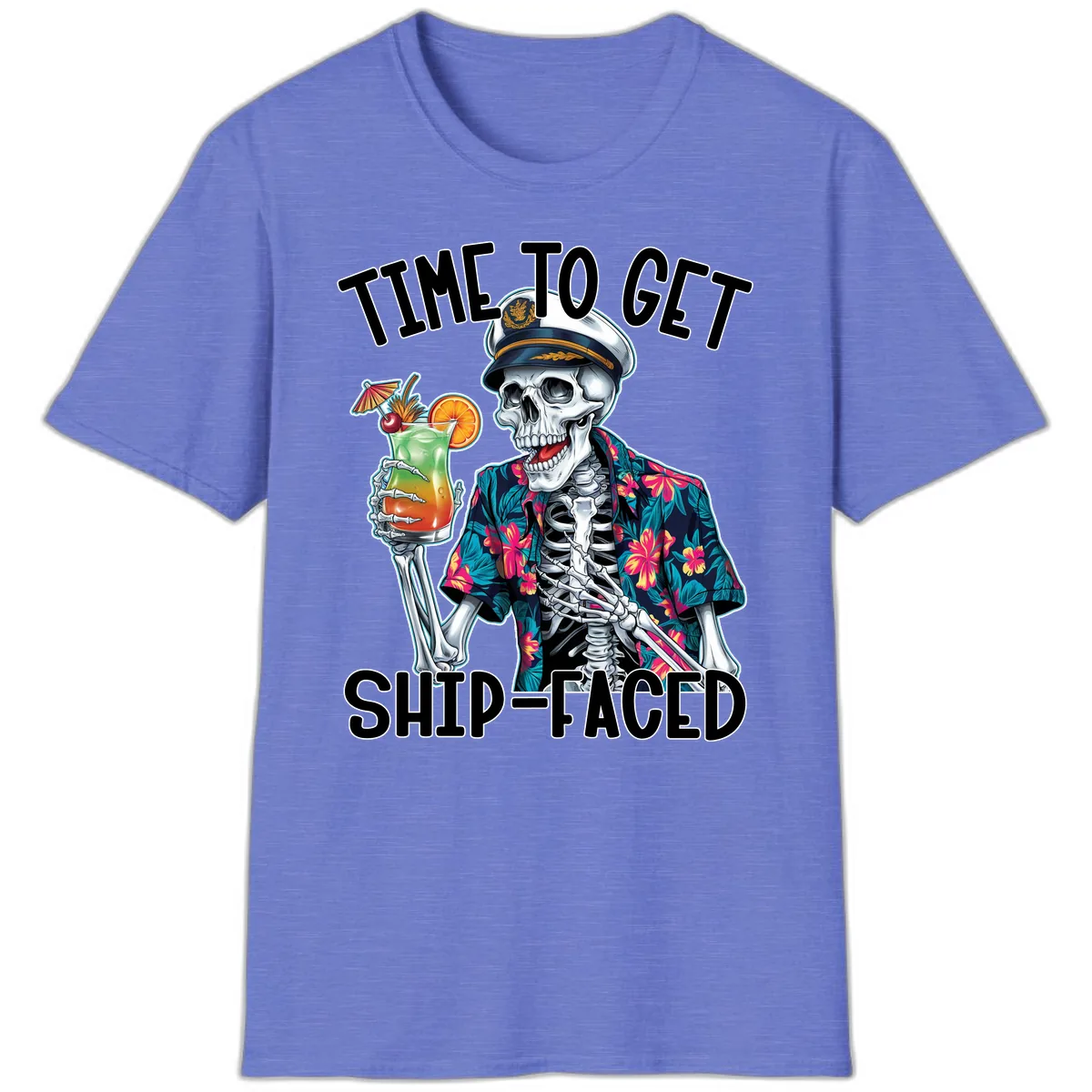 Time To Get Ship Faced Skeleton T-Shirt in Heather Royal