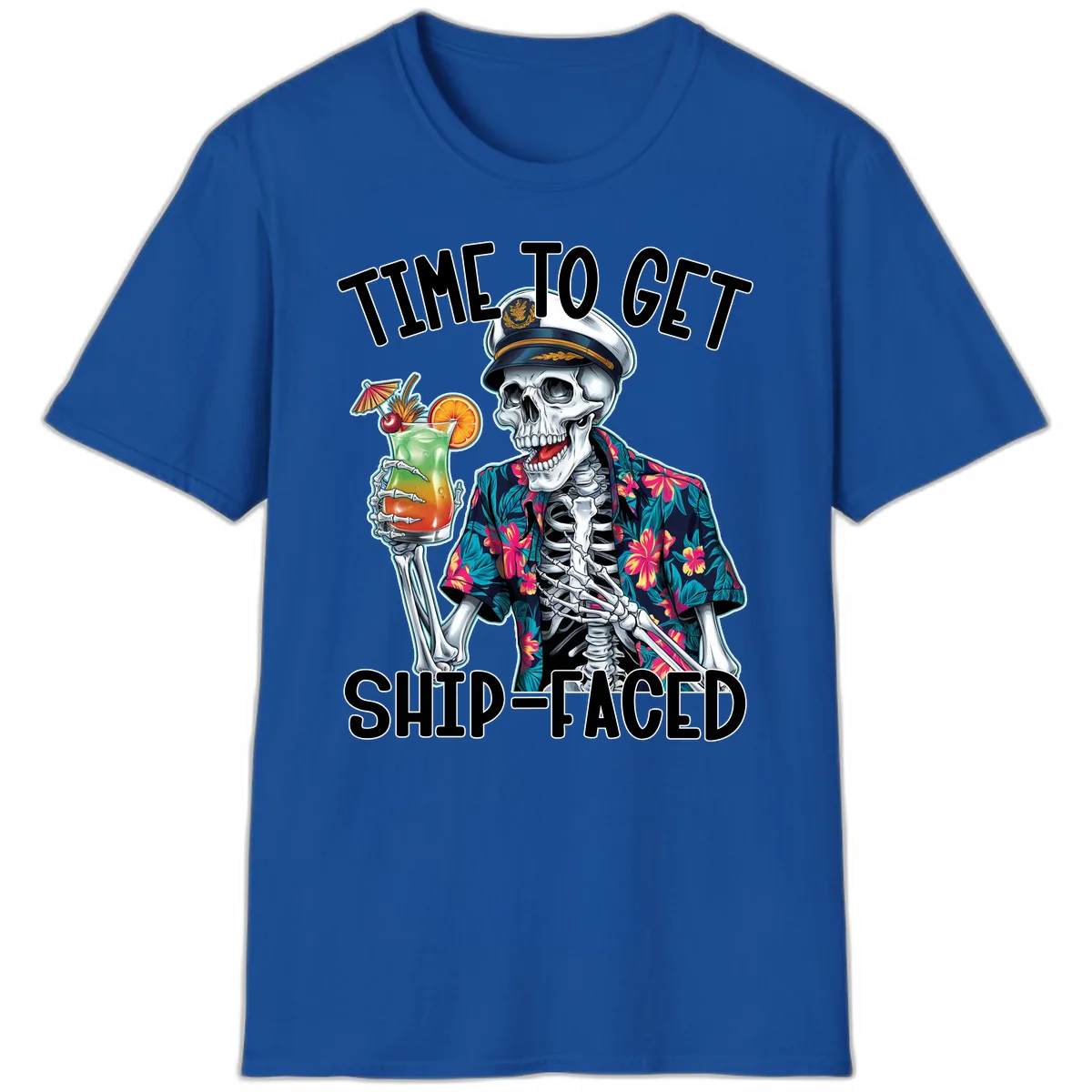 Time To Get Ship Faced Skeleton T-Shirt in Royal