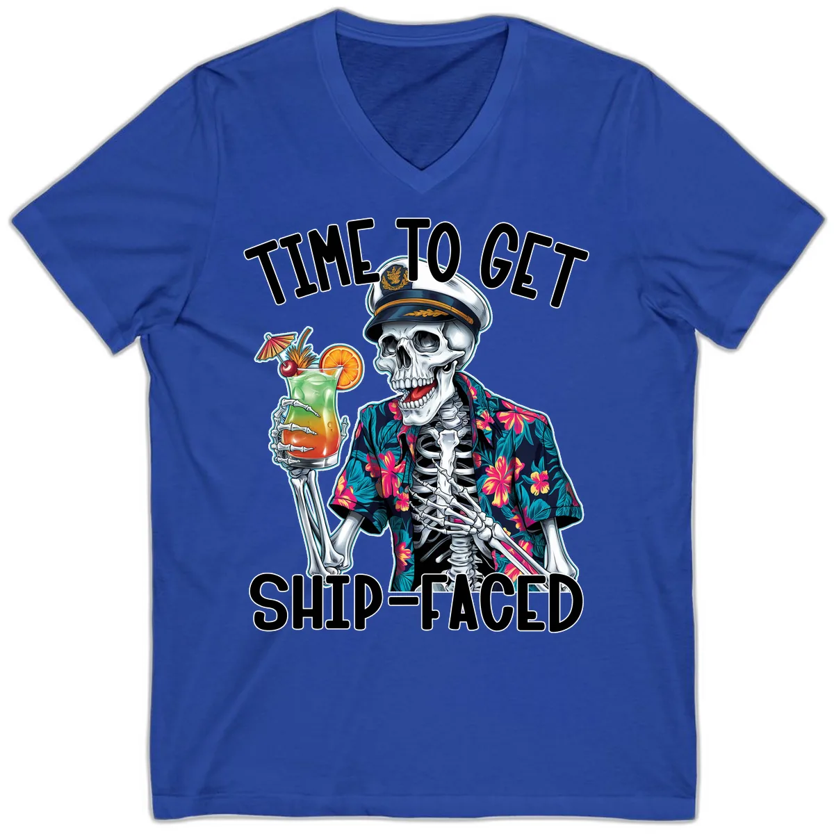 Time To Get Ship Faced Skeleton V-Neck in True Royal
