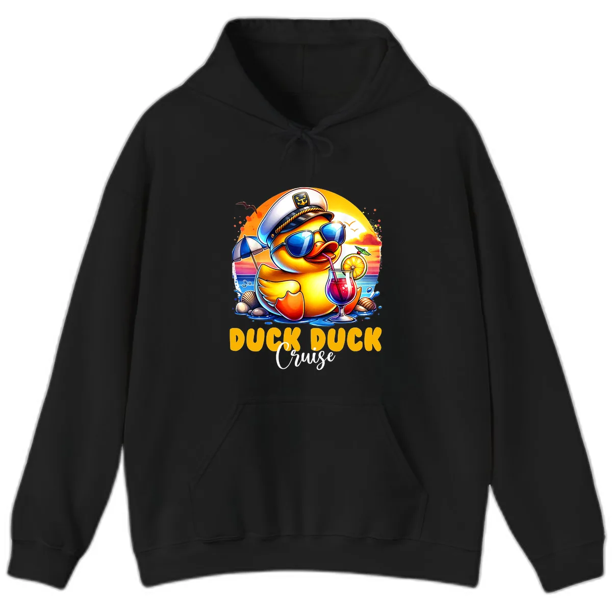 Captain Duck's Tropical Cruise Adventure Hoodie in Black