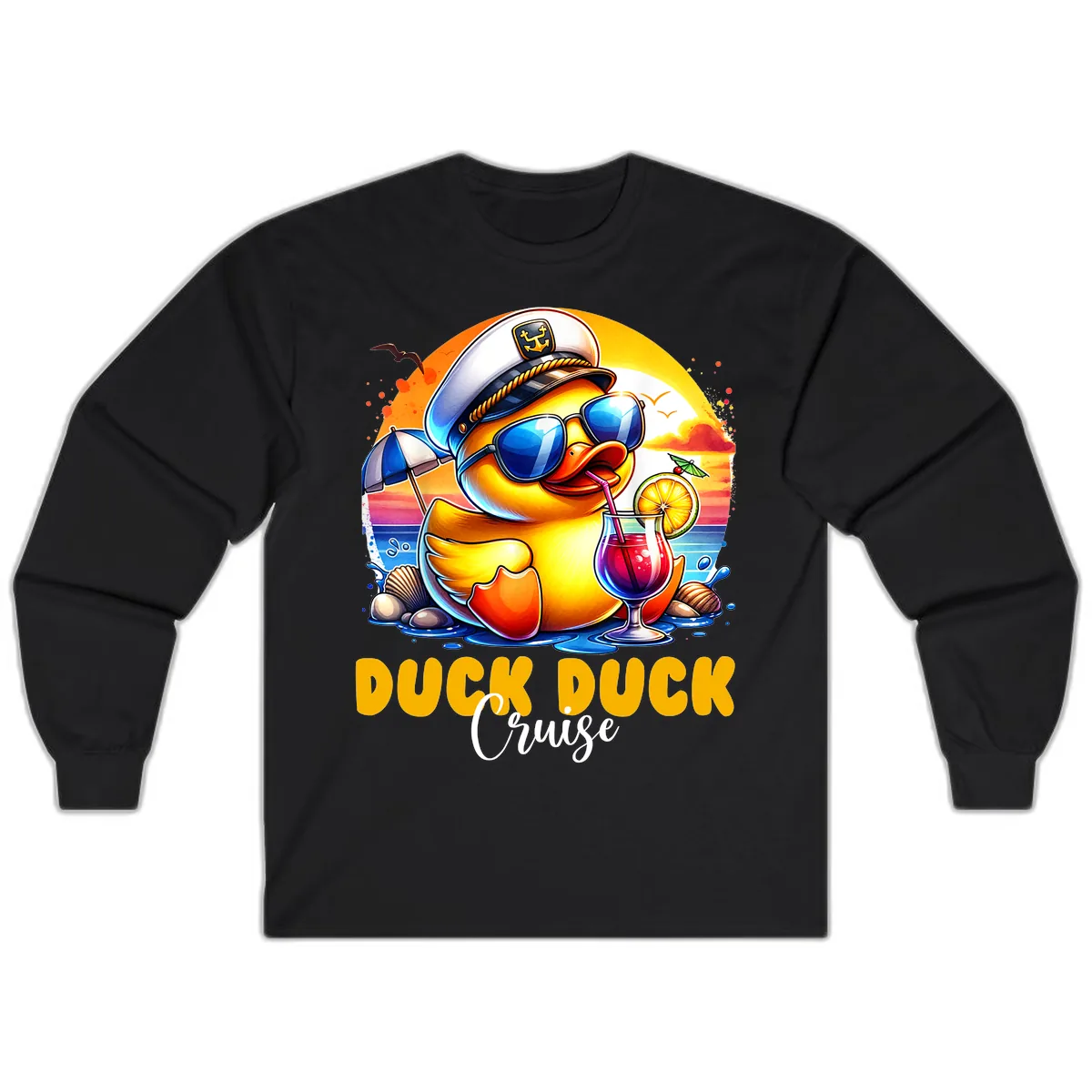 Captain Duck's Tropical Cruise Adventure Long Sleeve in Black