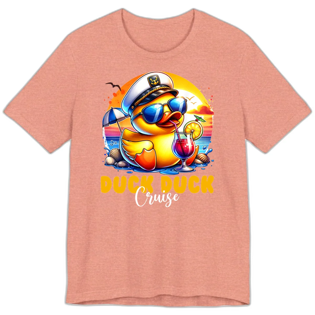 Captain Duck's Tropical Cruise Adventure Premium T-Shirt in Heather Sunset