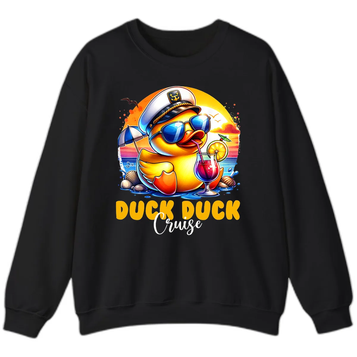 Captain Duck's Tropical Cruise Adventure Sweatshirt in Black