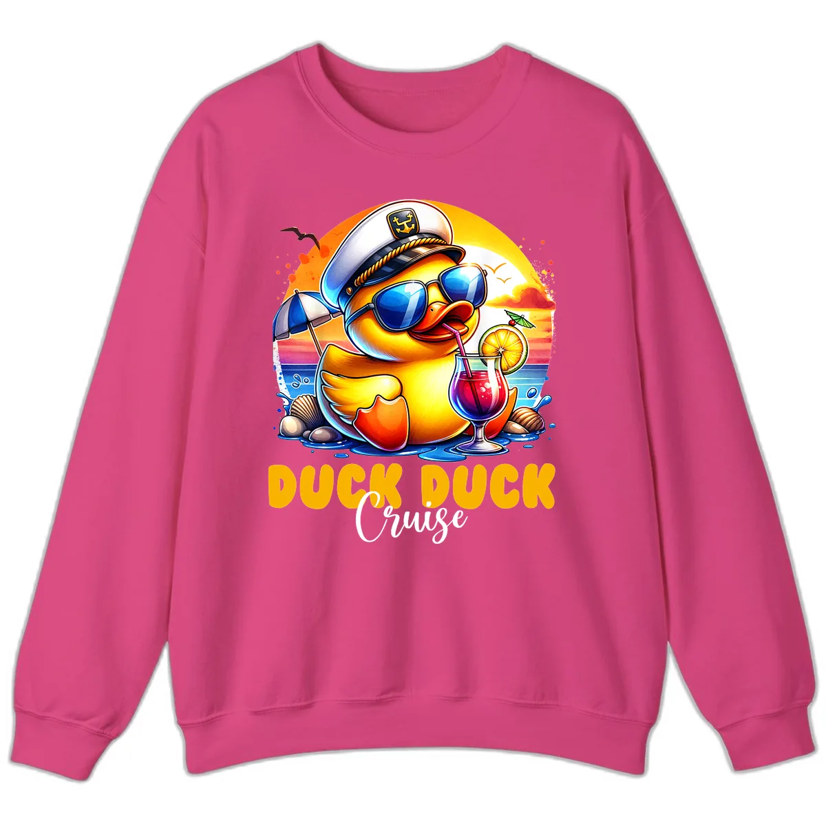 Captain Duck's Tropical Cruise Adventure Sweatshirt in Heliconia