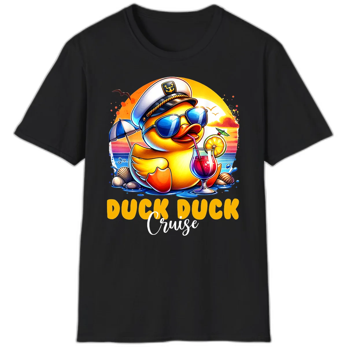 Captain Duck's Tropical Cruise Adventure T-Shirt in Black