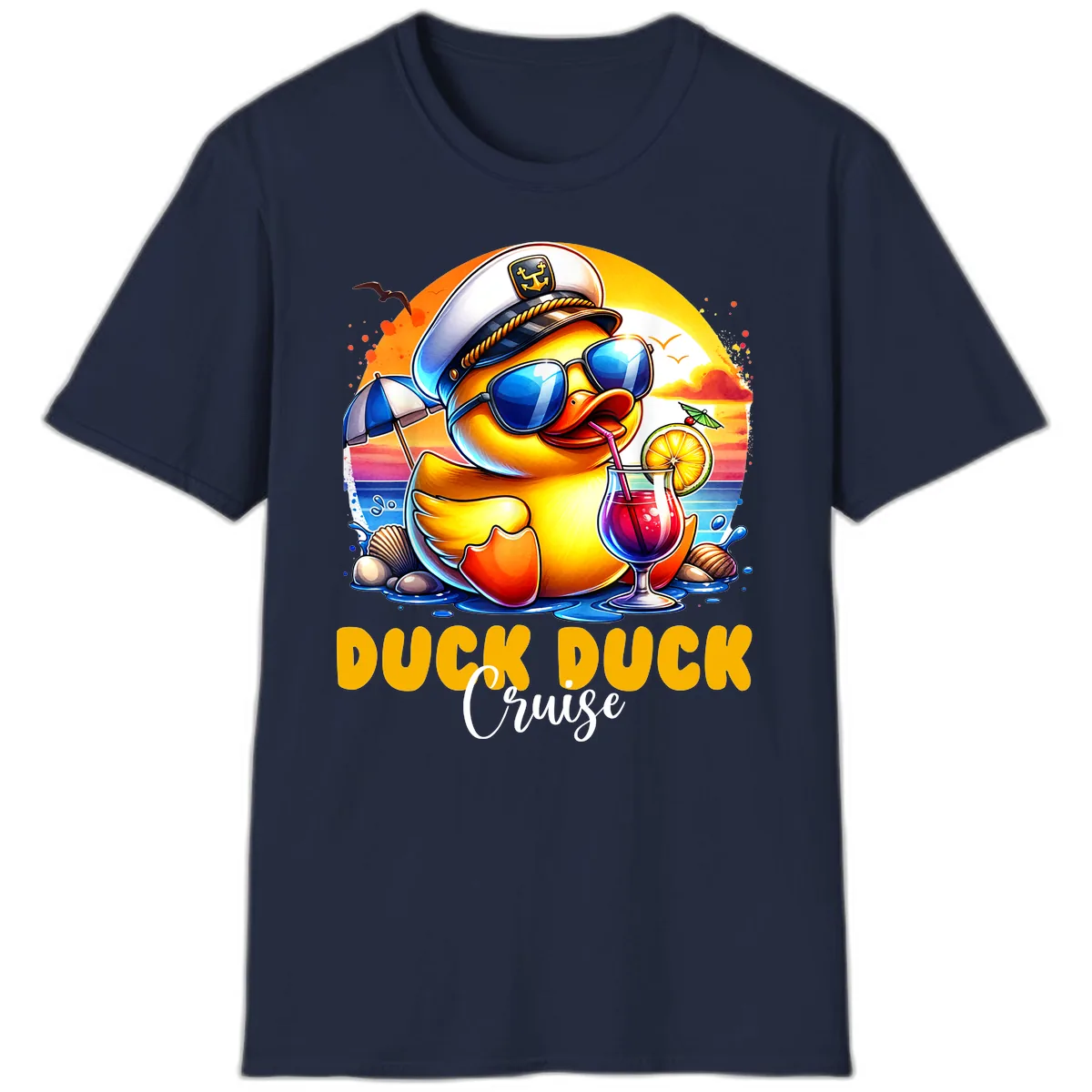Captain Duck's Tropical Cruise Adventure T-Shirt in Navy