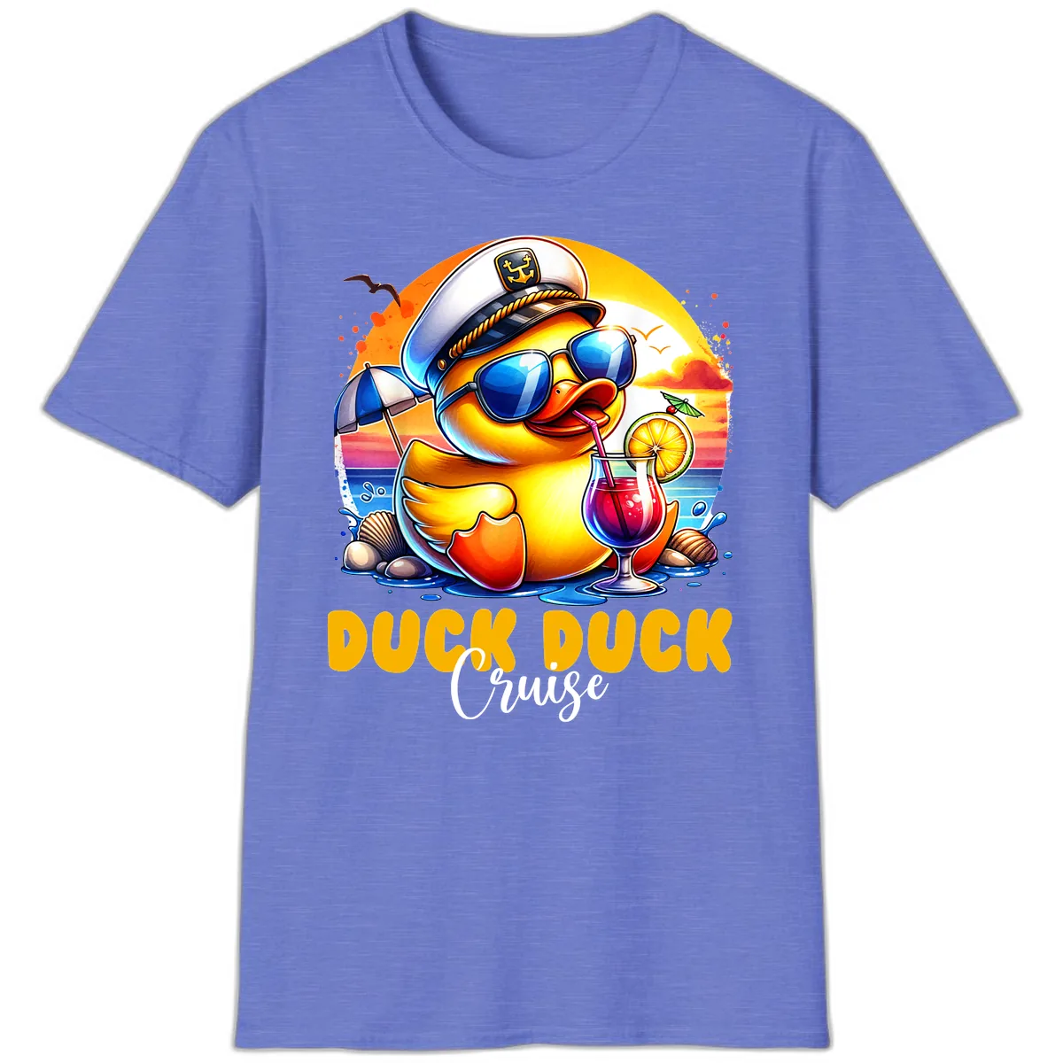Captain Duck's Tropical Cruise Adventure T-Shirt in Heather Royal