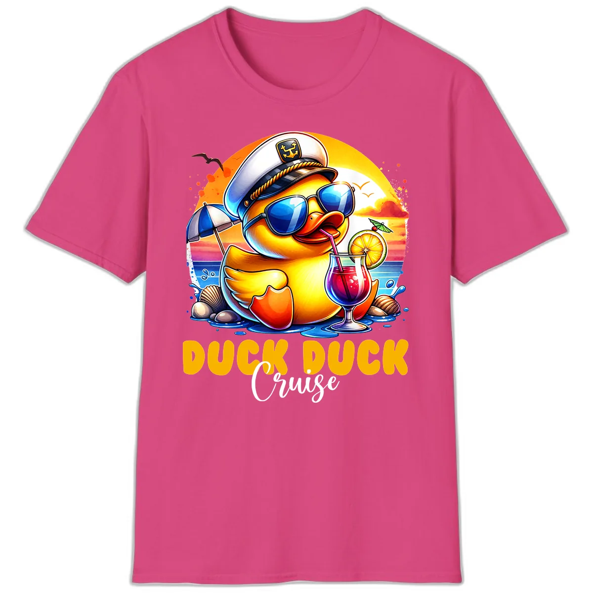 Captain Duck's Tropical Cruise Adventure T-Shirt in Heliconia