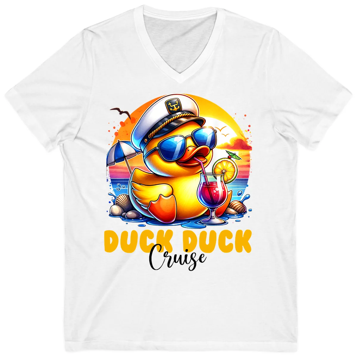 Captain Duck's Tropical Cruise Adventure V-Neck in White
