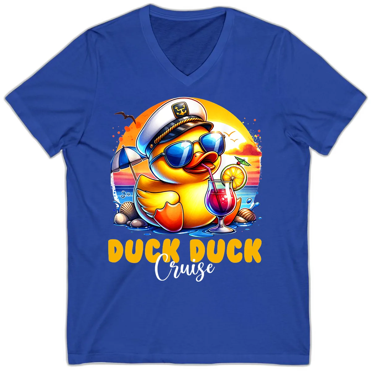 Captain Duck's Tropical Cruise Adventure V-Neck in True Royal