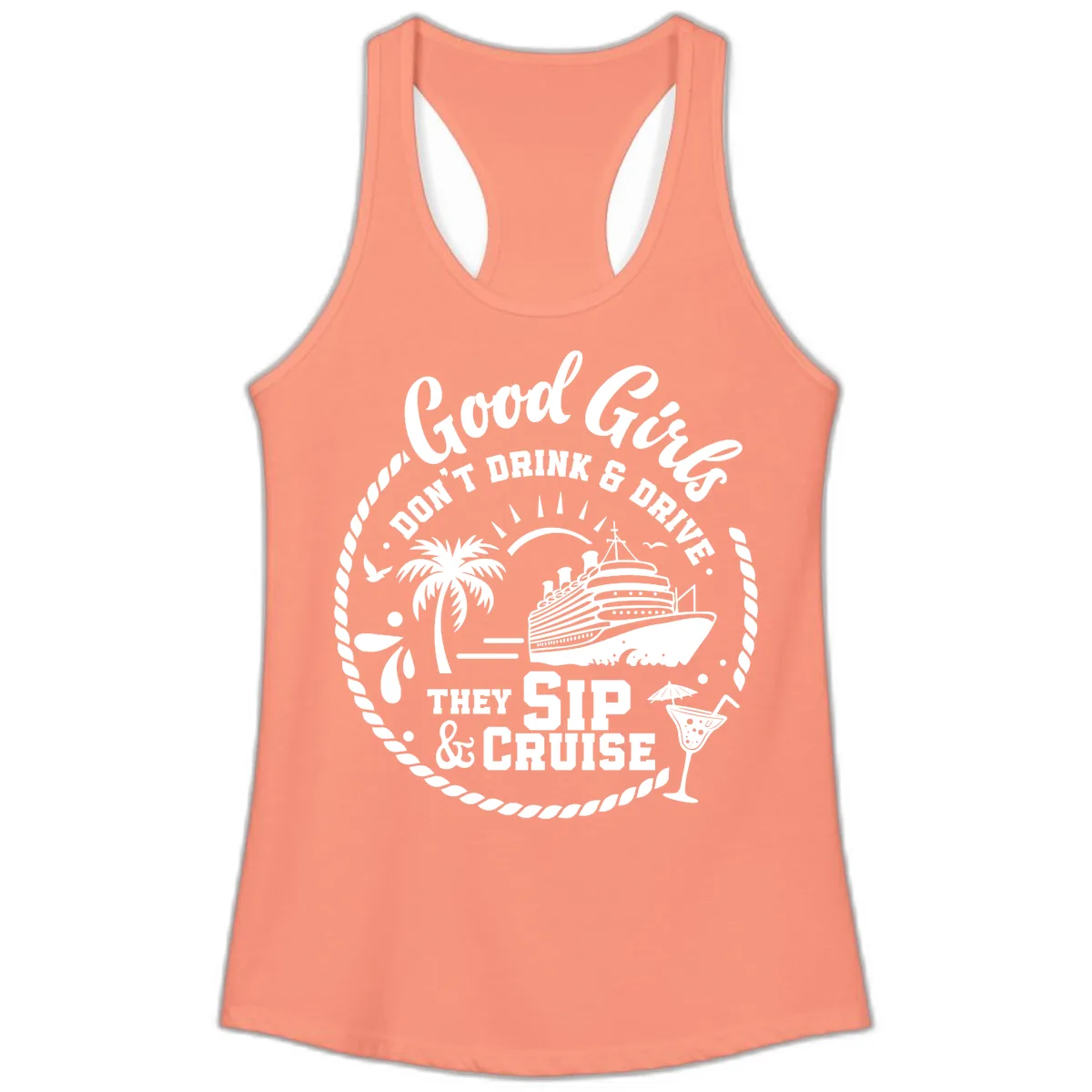 Good Girls Sip and Cruise Ladies Tank in Solid Light Orange