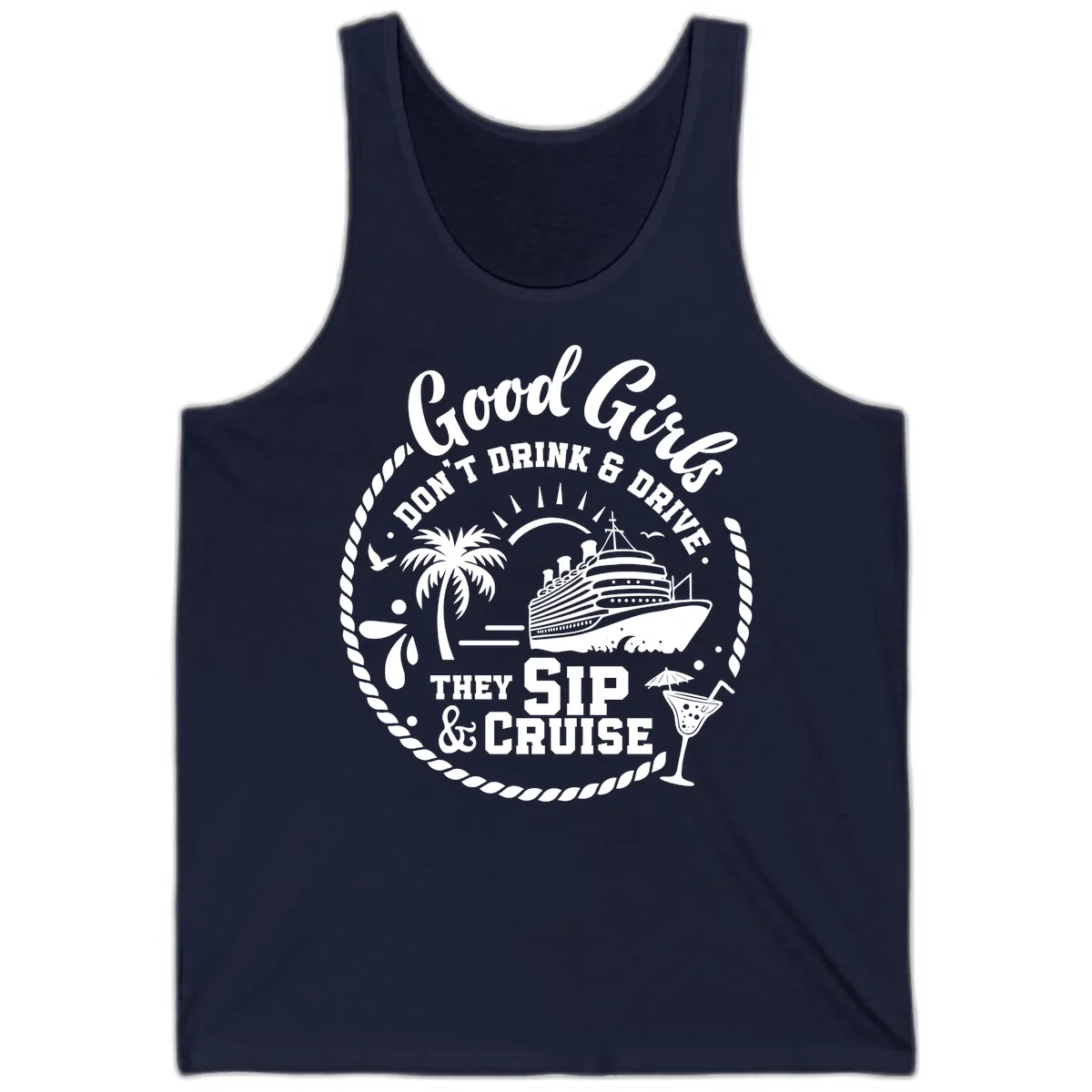 Good Girls Sip and Cruise Tank in Navy