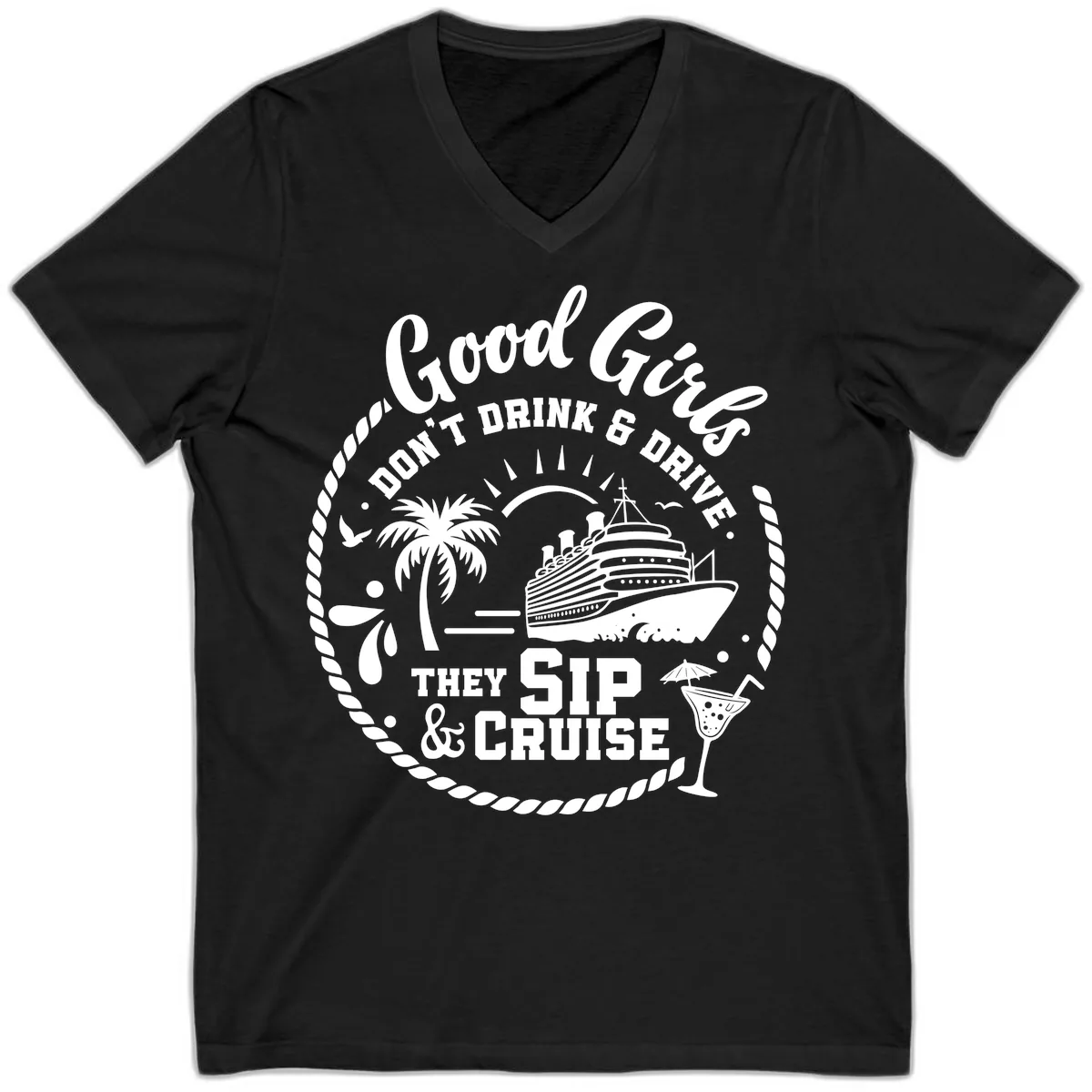 Good Girls Sip and Cruise V-Neck in Black