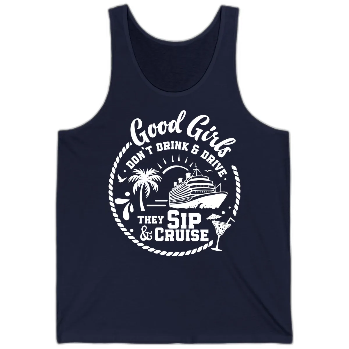 Good Girls Sip And Cruise Tank in Navy
