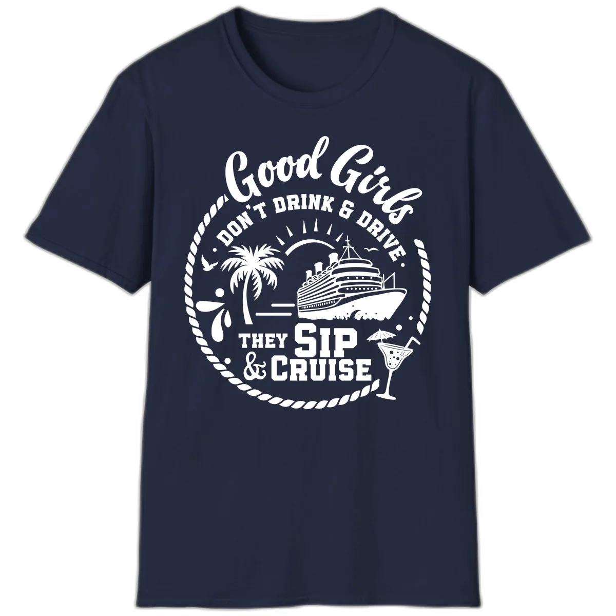 Good Girls Sip And Cruise T-Shirt in Navy