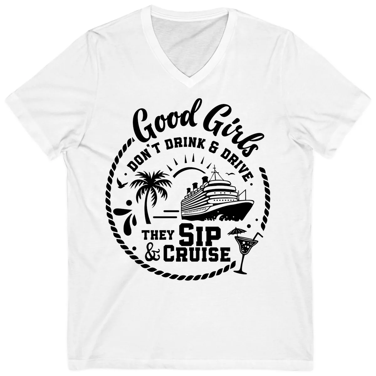 Good Girls Sip And Cruise V-Neck in White