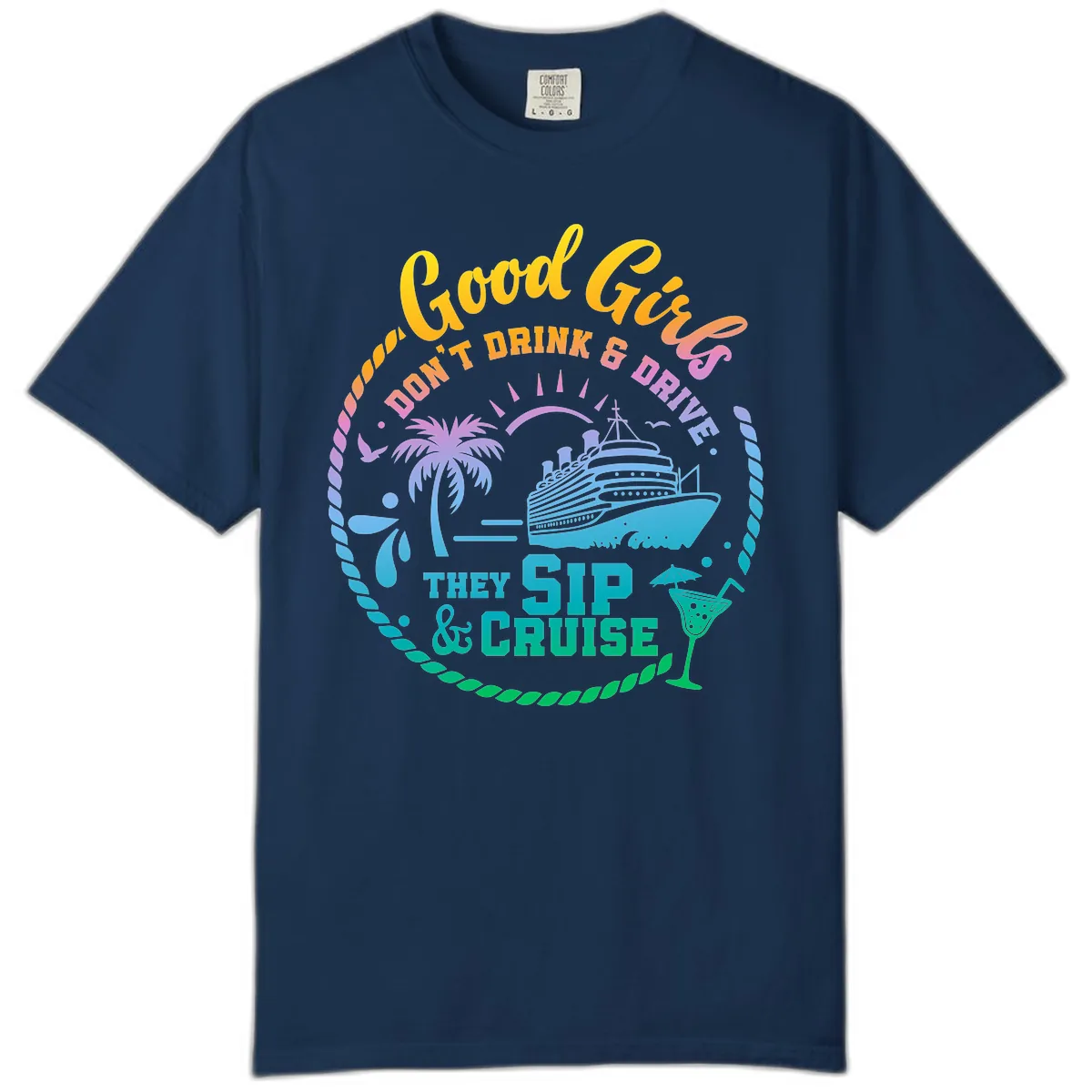 Good Girls Sip And Cruise Comfort Color in Navy