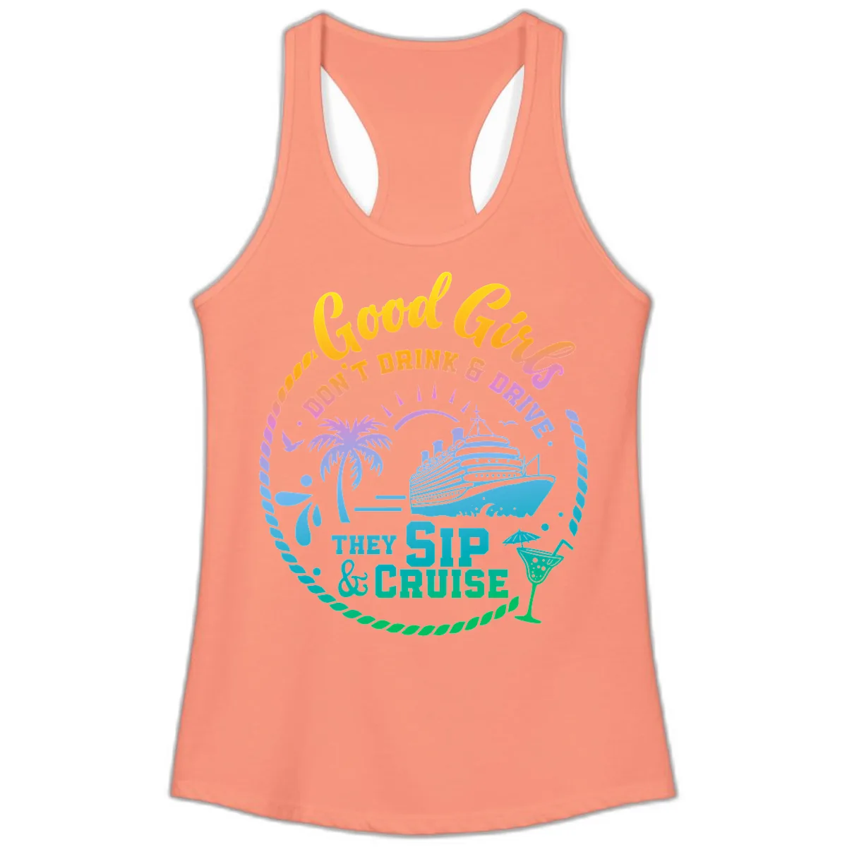 Good Girls Sip And Cruise Ladies Tank in Solid Light Orange