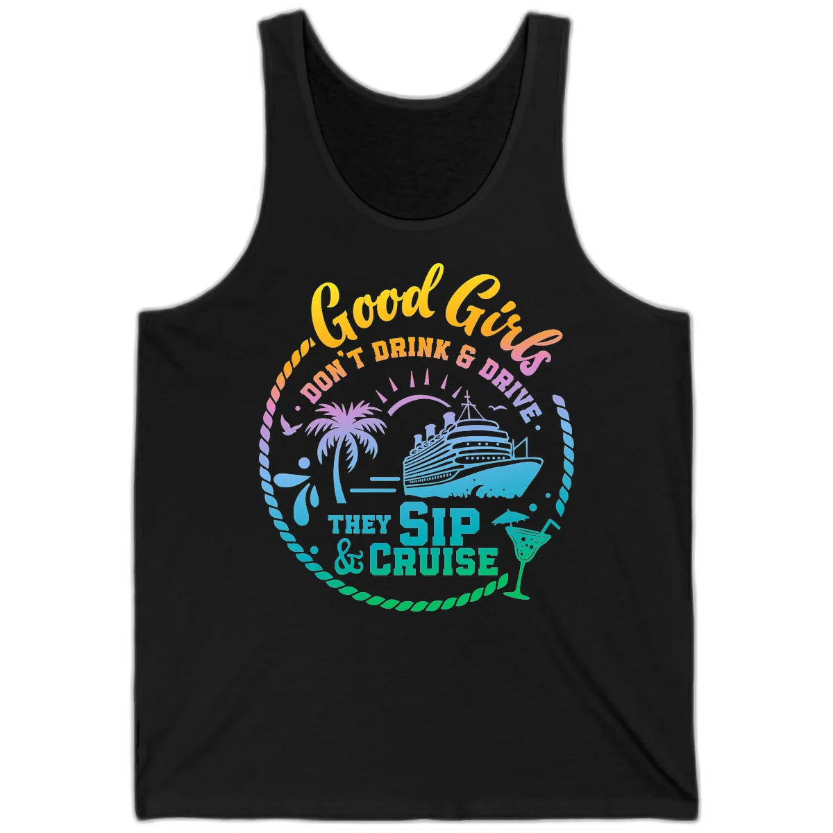 Good Girls Sip And Cruise Tank in Black