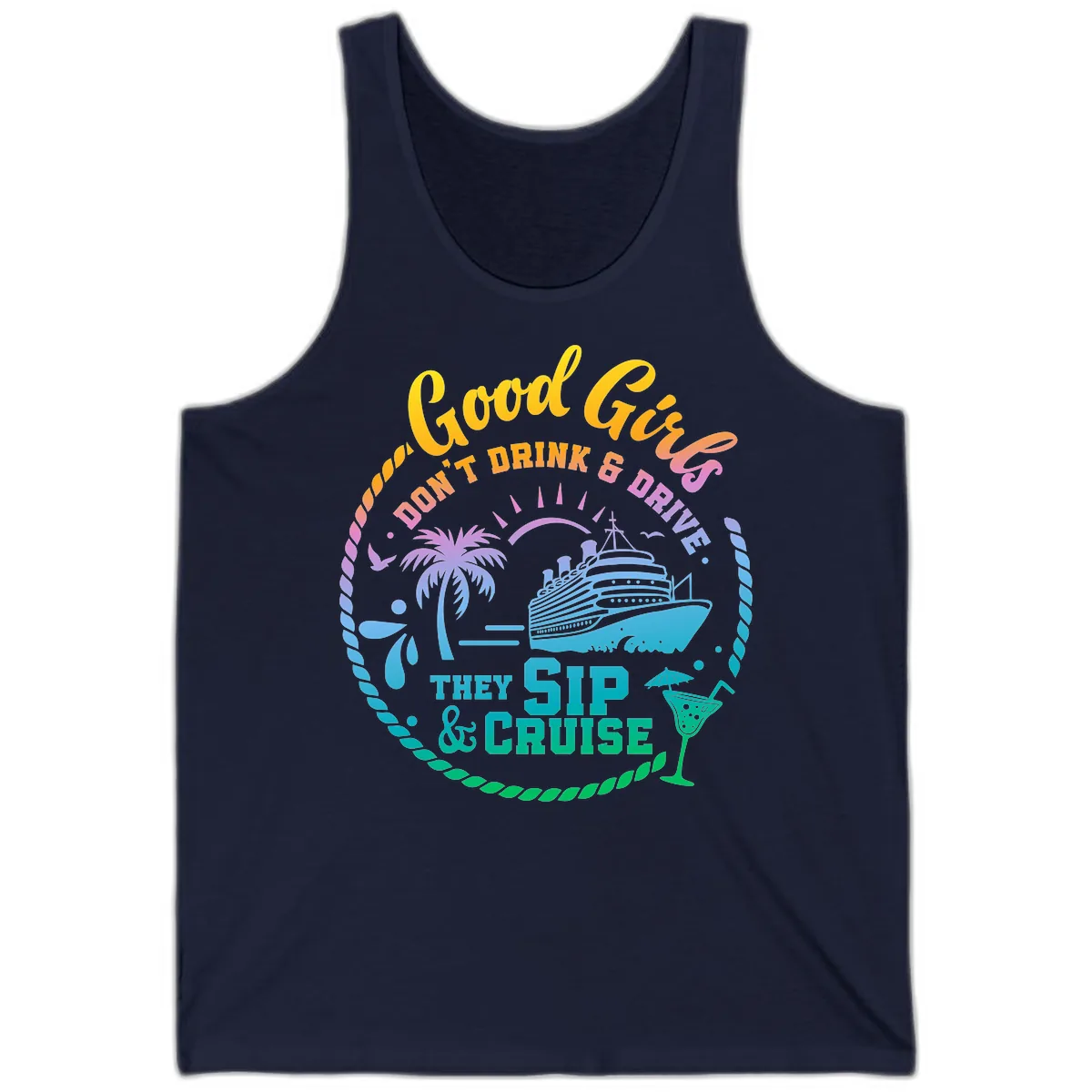 Good Girls Sip And Cruise Tank in Navy