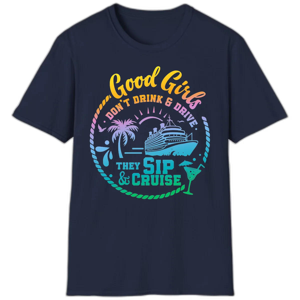 Good Girls Sip And Cruise T-Shirt in Navy