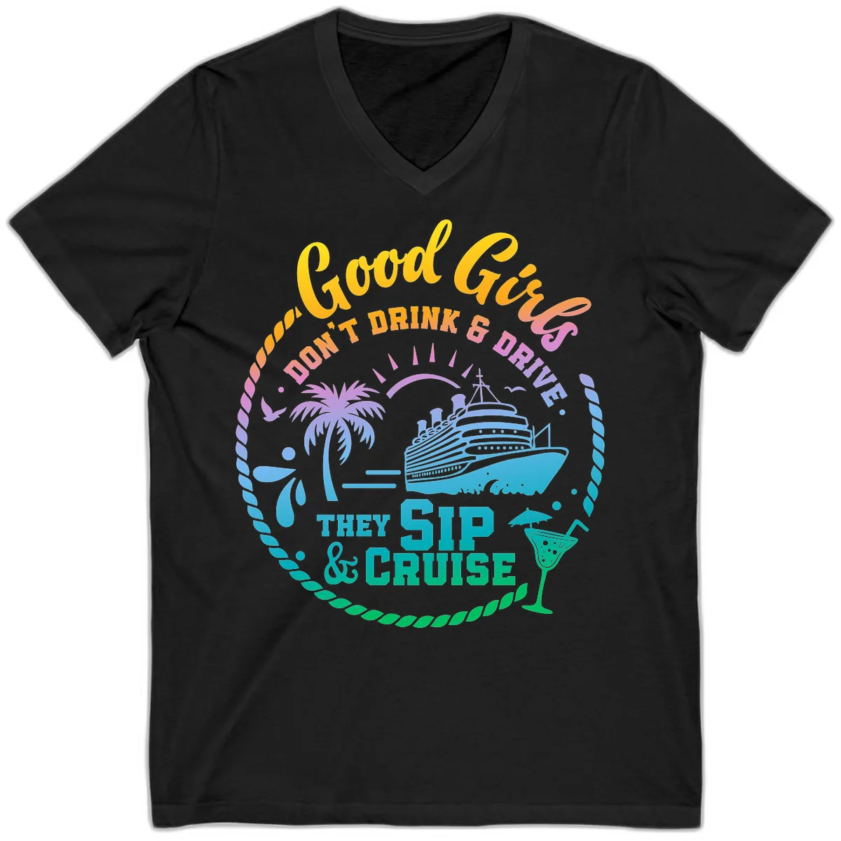 Good Girls Sip And Cruise V-Neck in Black