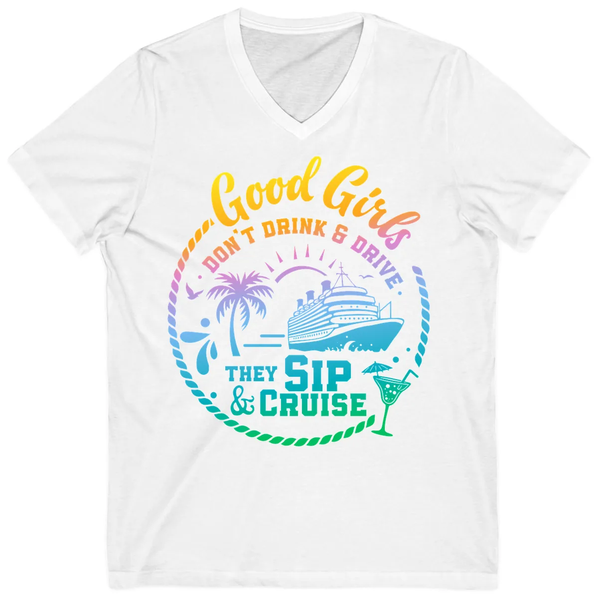 Good Girls Sip And Cruise V-Neck in White
