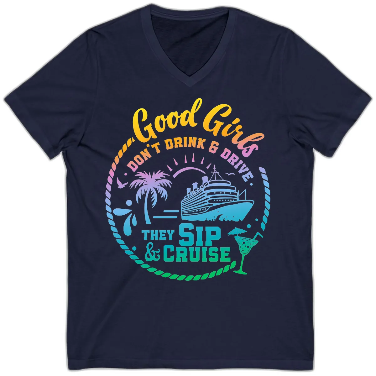 Good Girls Sip And Cruise V-Neck in Navy