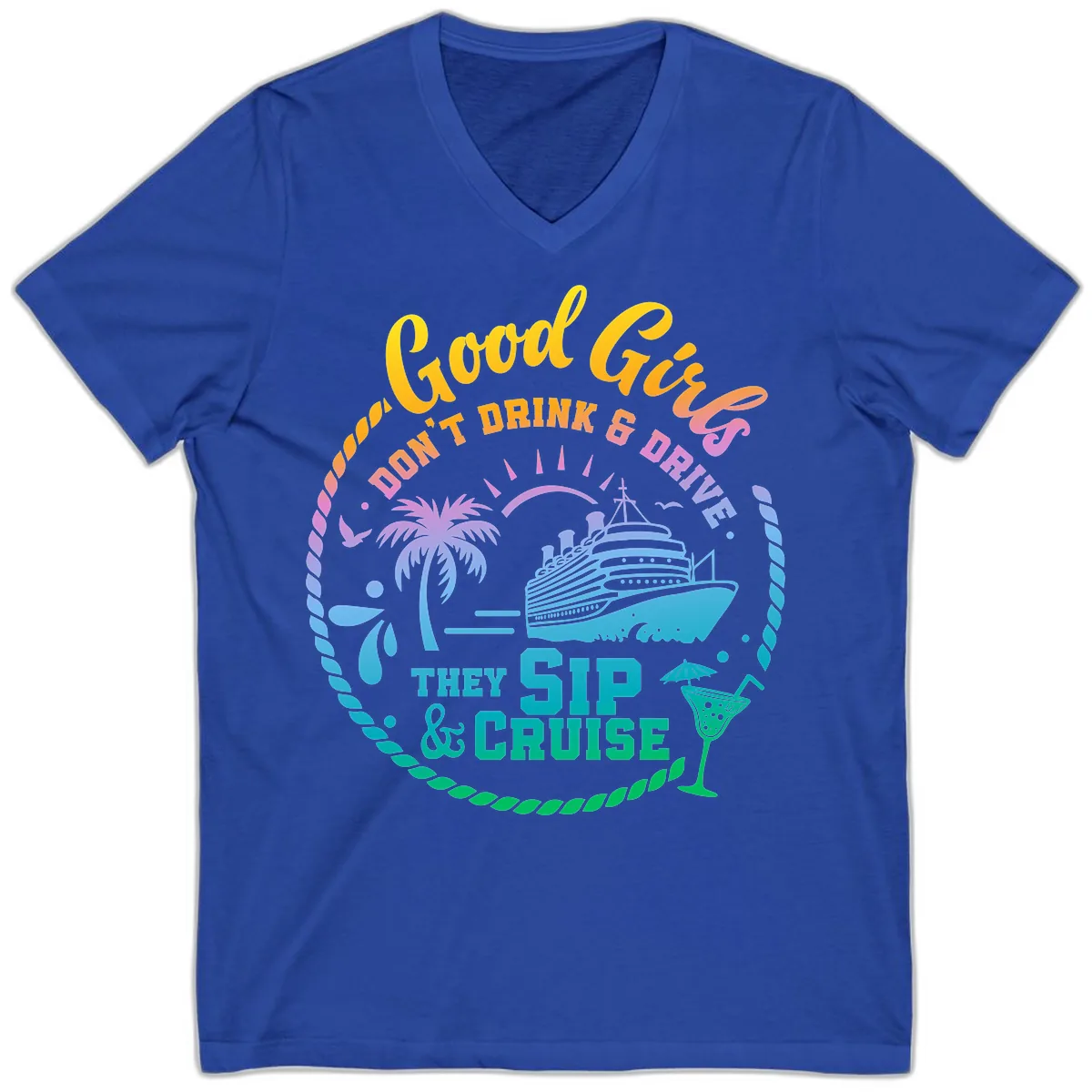 Good Girls Sip And Cruise V-Neck in True Royal