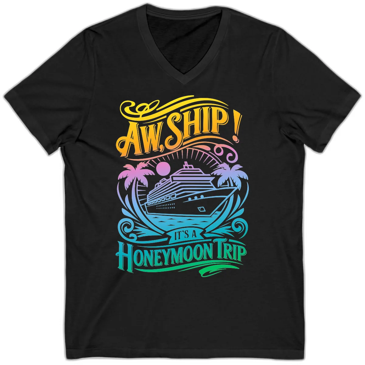 Aw, Ship! It's A Honeymoon Trip V-Neck in Black