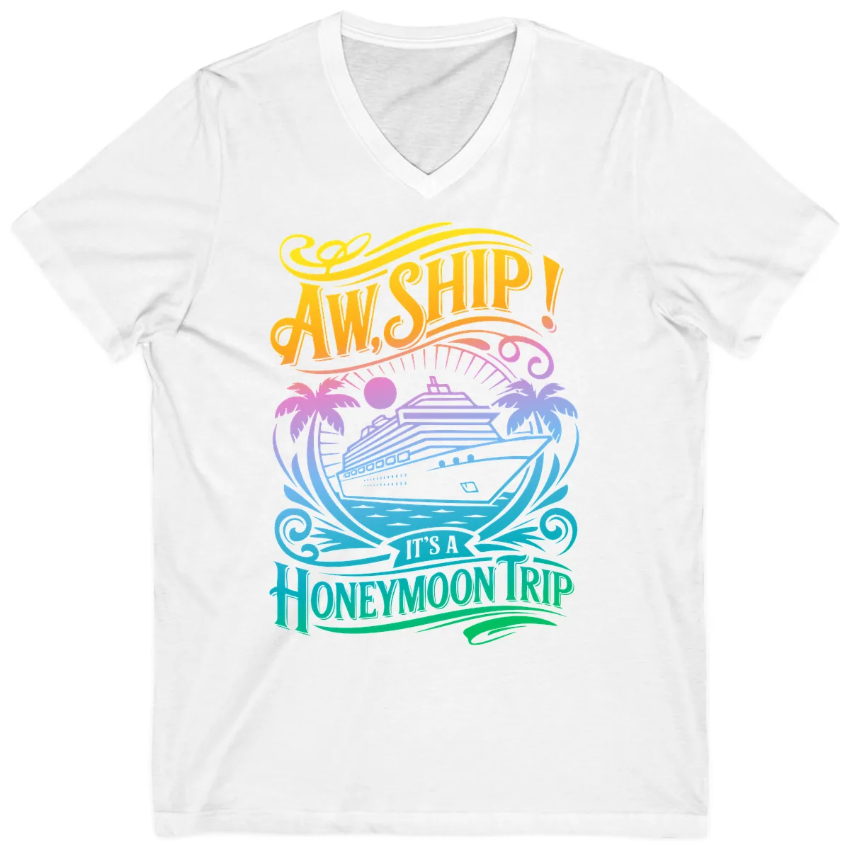 Aw, Ship! It's A Honeymoon Trip V-Neck in White