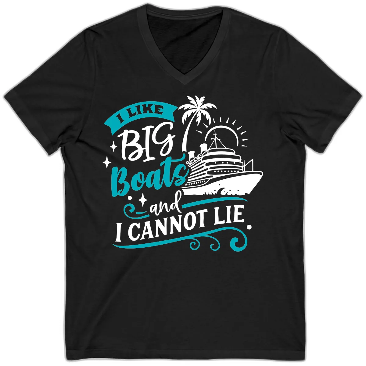 I Like Big Boats And I Cannot Lie V-Neck in Black