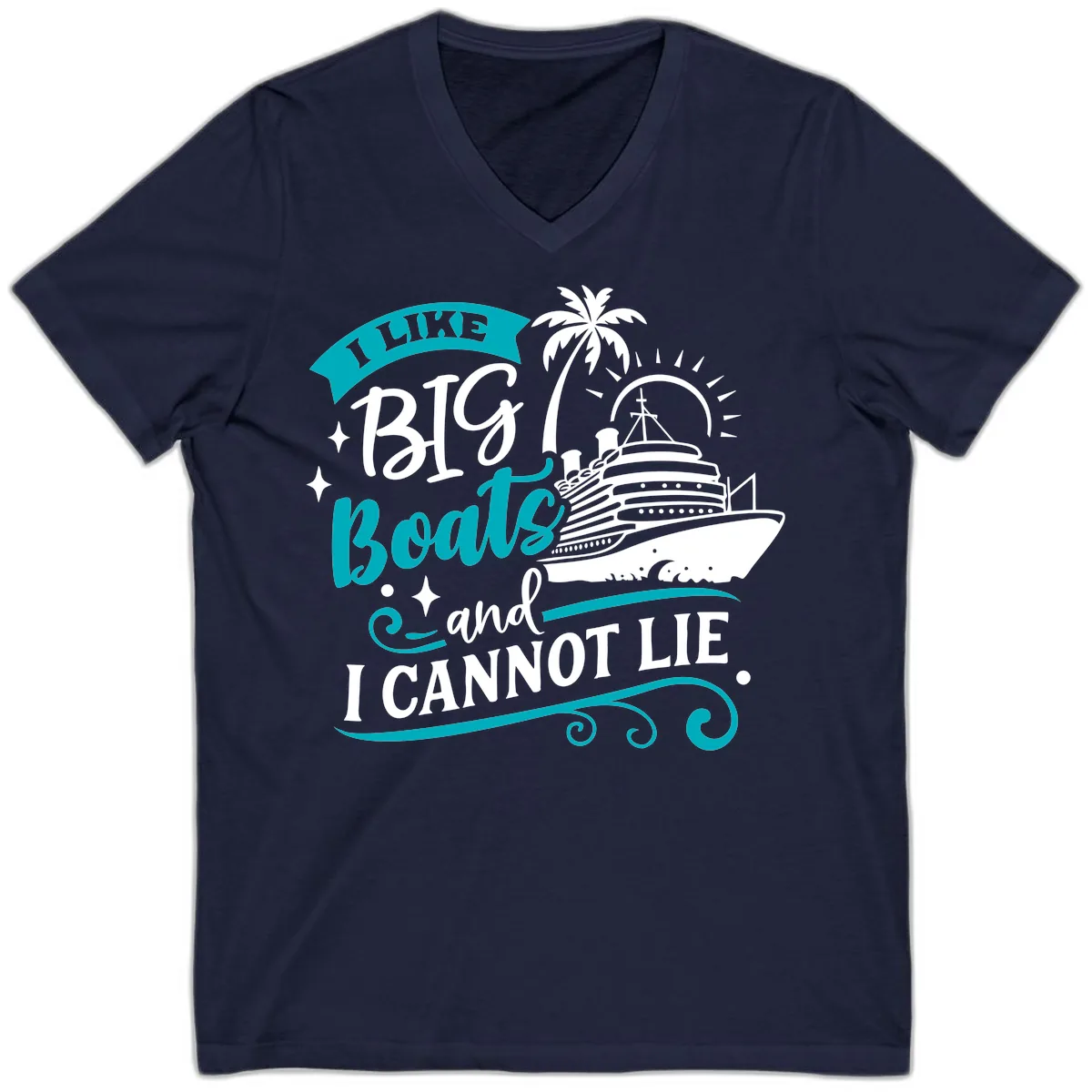 I Like Big Boats And I Cannot Lie V-Neck in Navy