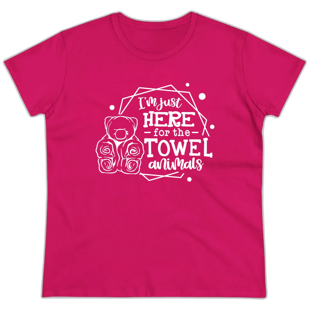 Here for the Towel Animals Ladies Tee in Heliconia
