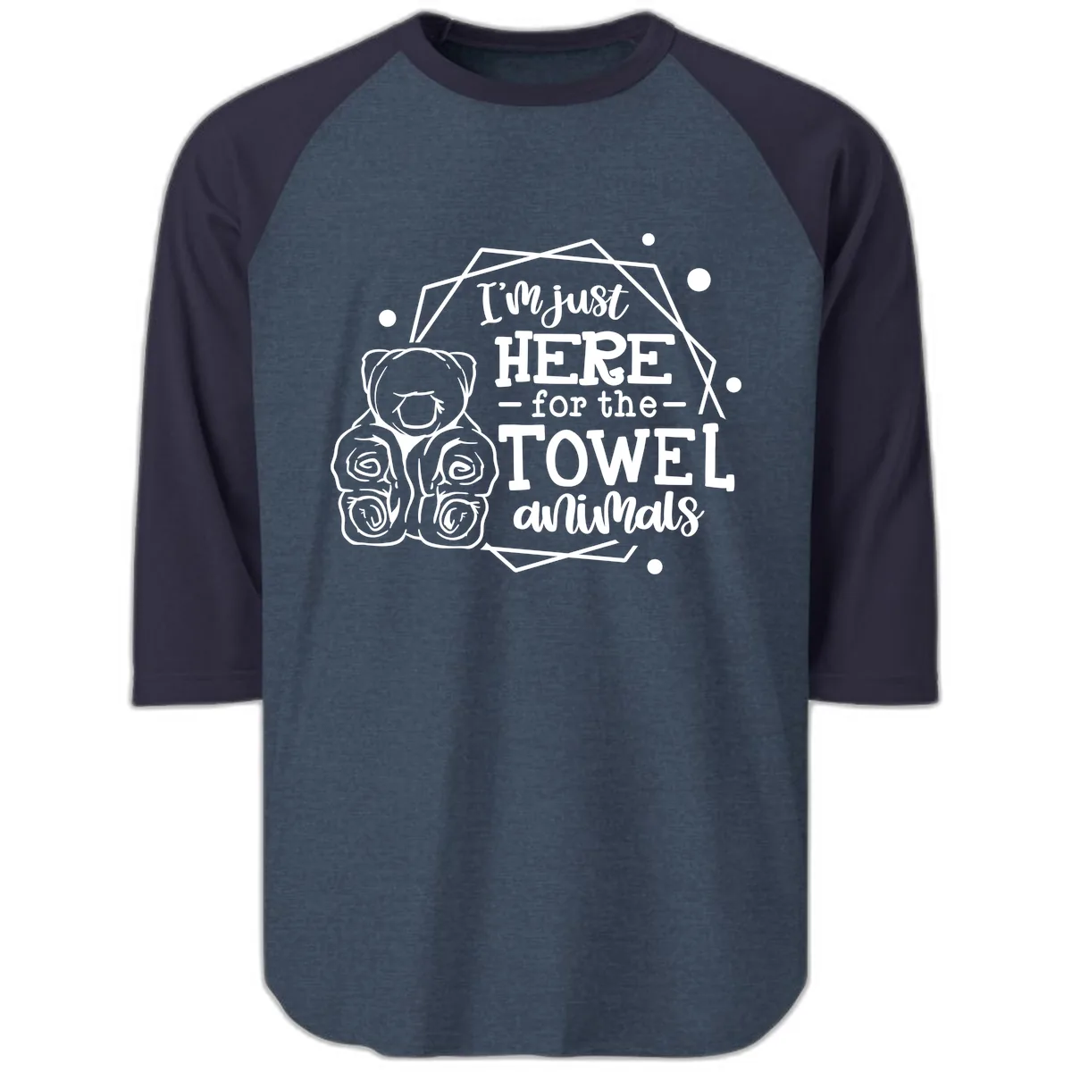 Here for the Towel Animals Raglan 3/4 in Heather Denim Navy