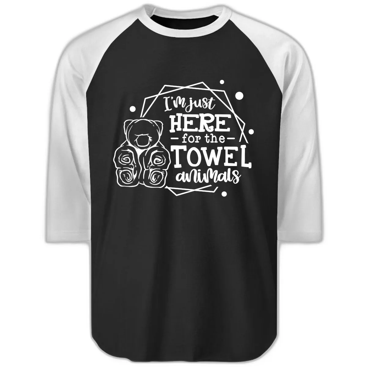 Here for the Towel Animals Raglan 3/4 in Black White