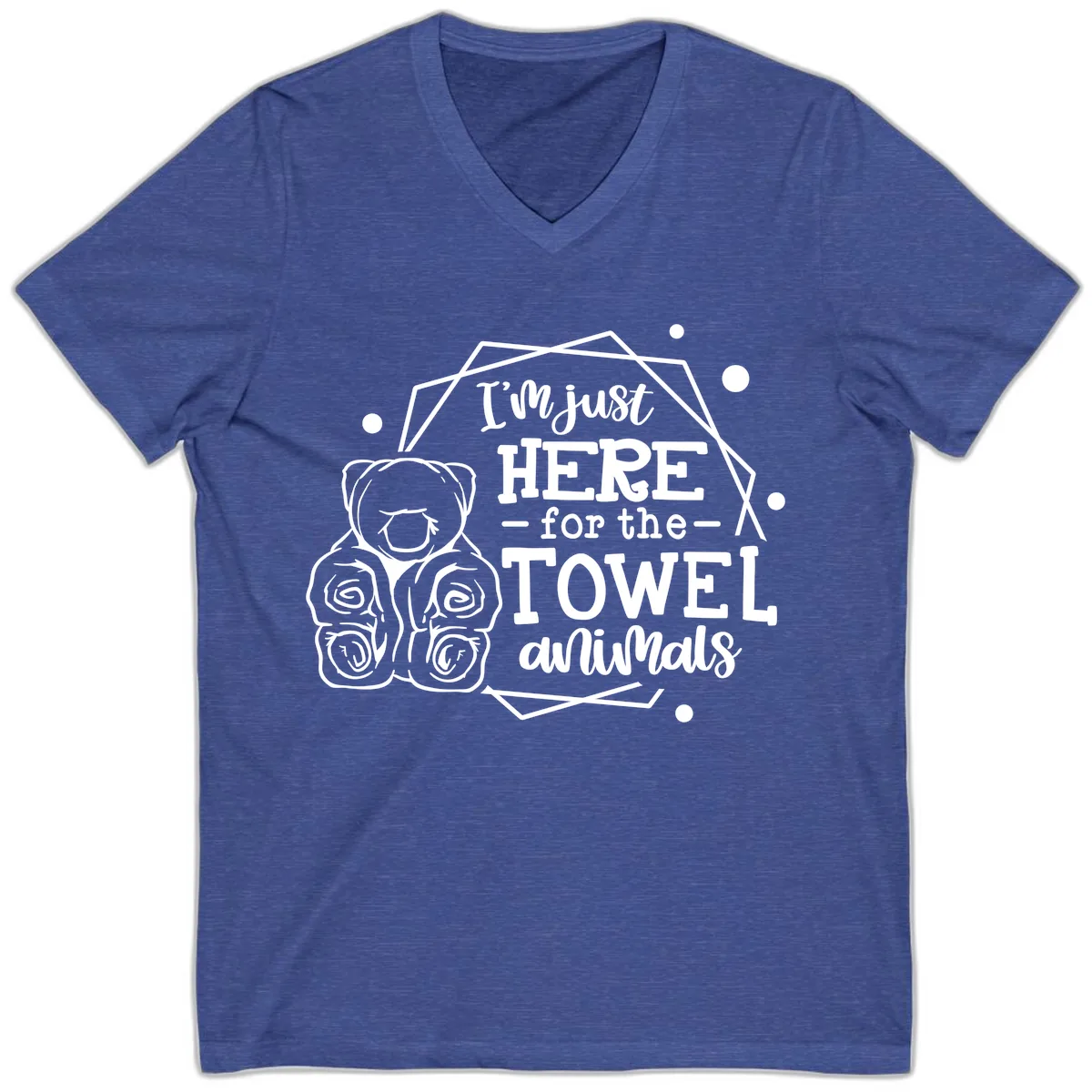 Here for the Towel Animals V-Neck in Heather True Royal