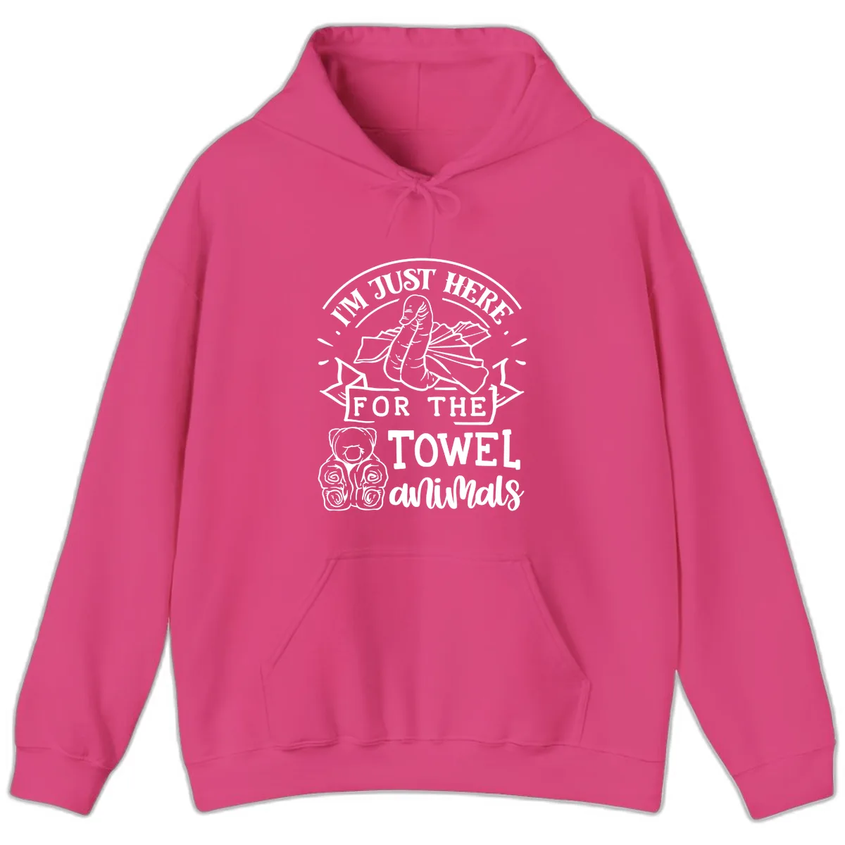 I'm Just Here For The Towel Animals Hoodie in Heliconia