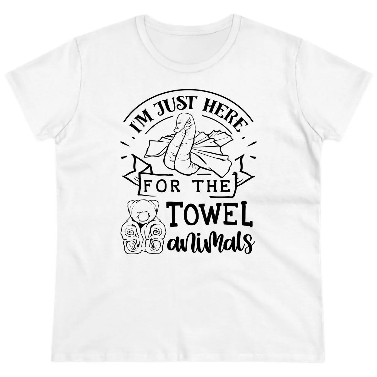 I'm Just Here For The Towel Animals Ladies Tee in White