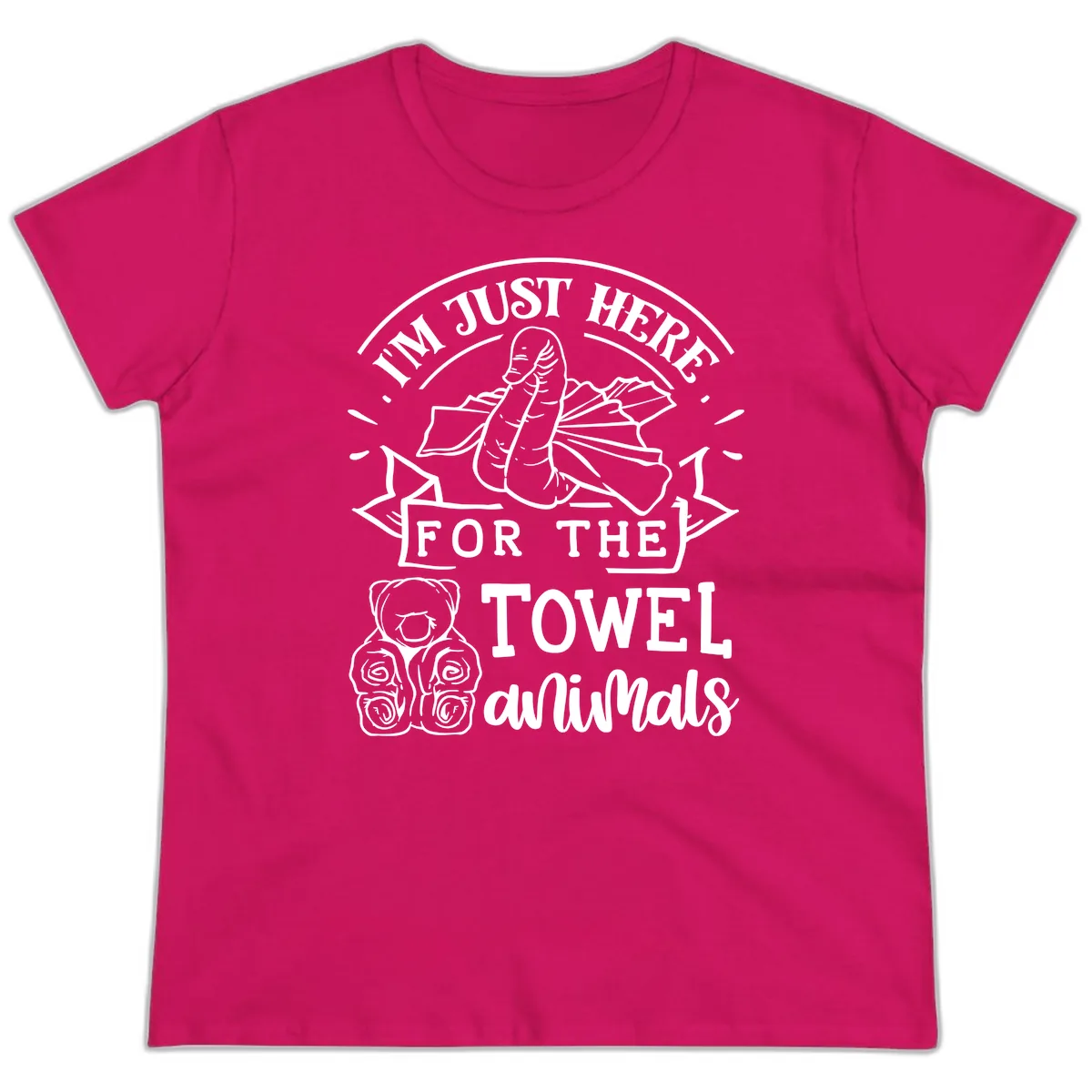 I'm Just Here For The Towel Animals Ladies Tee in Heliconia