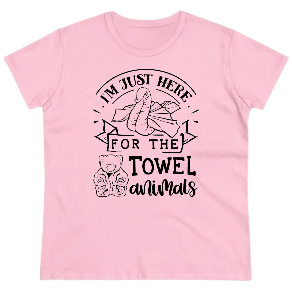 I'm Just Here For The Towel Animals Ladies Tee in Light Pink