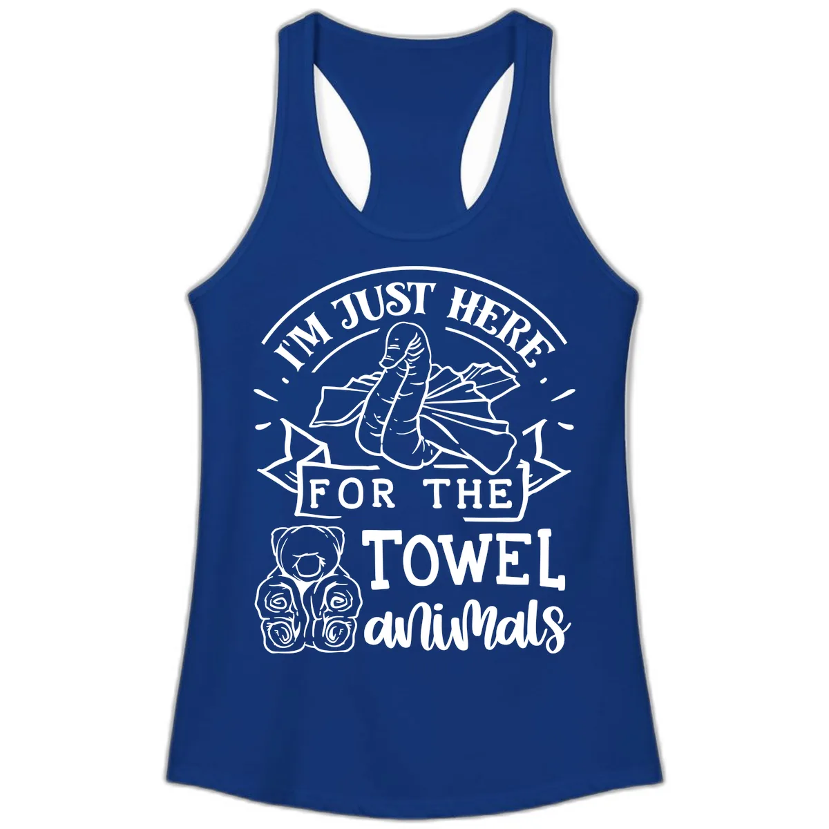 I'm Just Here For The Towel Animals Ladies Tank in Solid Royal