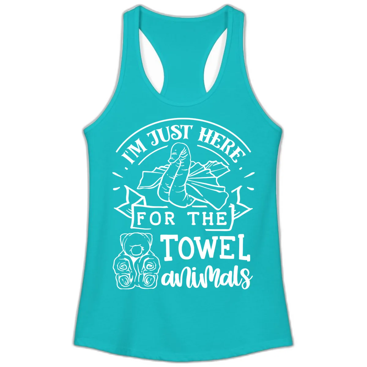 I'm Just Here For The Towel Animals Ladies Tank in Tahiti Blue