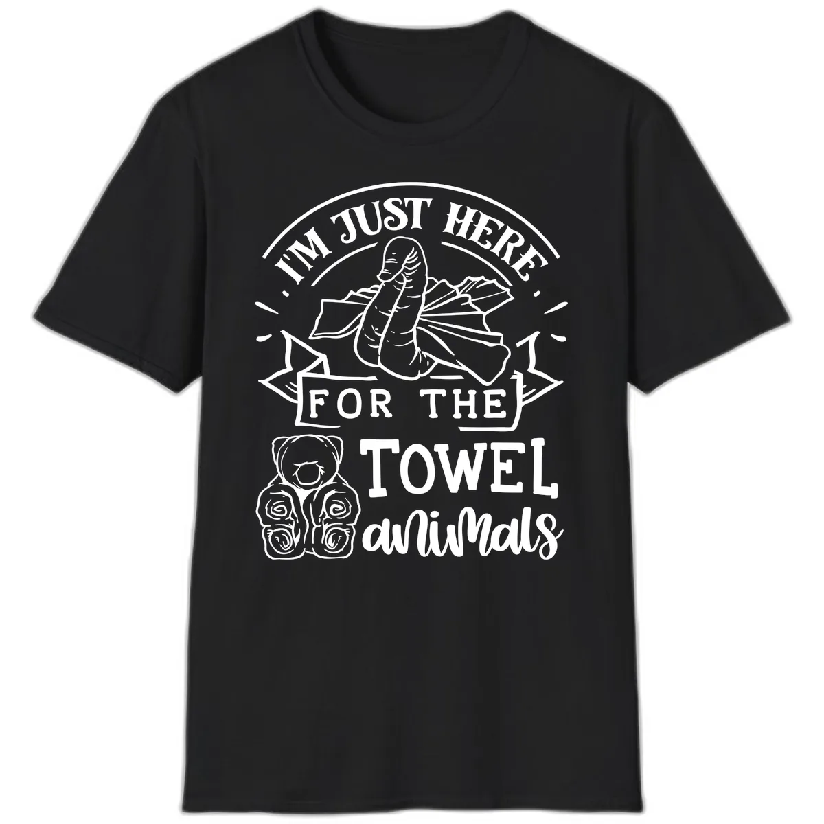 I'm Just Here For The Towel Animals T-Shirt in Black