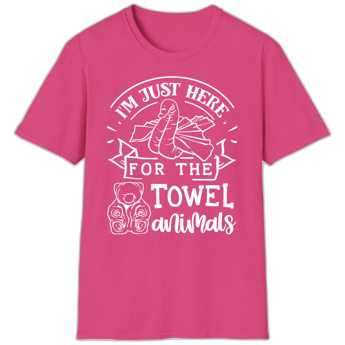 I'm Just Here For The Towel Animals T-Shirt in Heliconia
