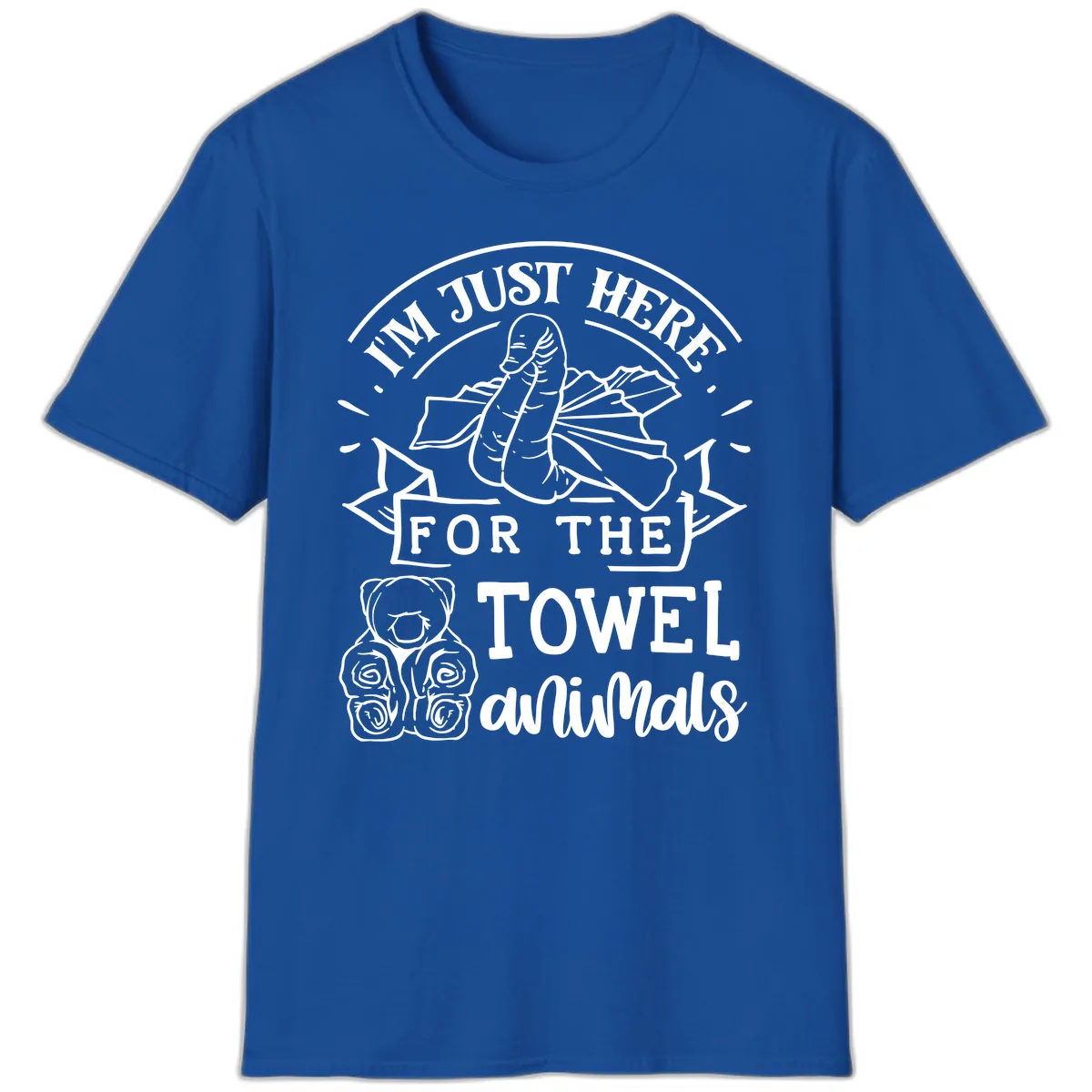 I'm Just Here For The Towel Animals T-Shirt in Royal
